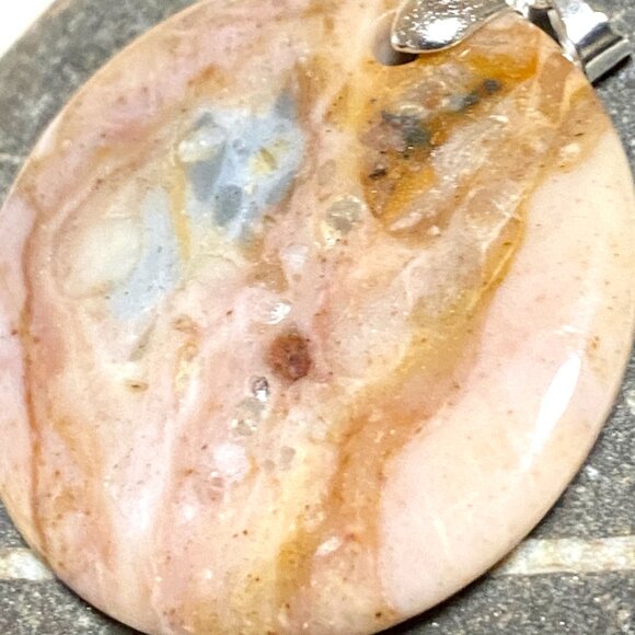 Natural Peachy Agate Pendant, Large Genuine Gemstone Round Coin Pendant - Picture 7 of 12